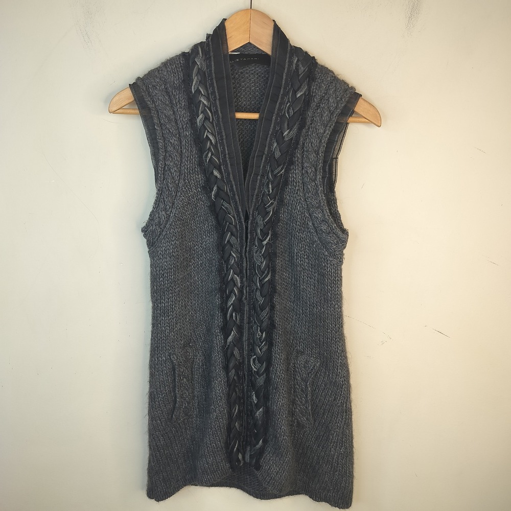 Elie Tahari Sweater Vest Womens XS Braided Trim Wool Alpaca Mohair